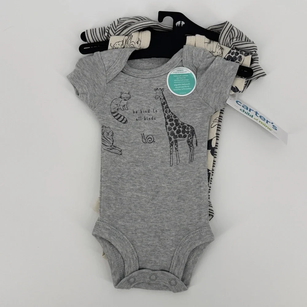 Carter's Preemie 0M Bodysuit Onepiece‎ Set 3pc Neutral Animals Giraffe Baby NEW